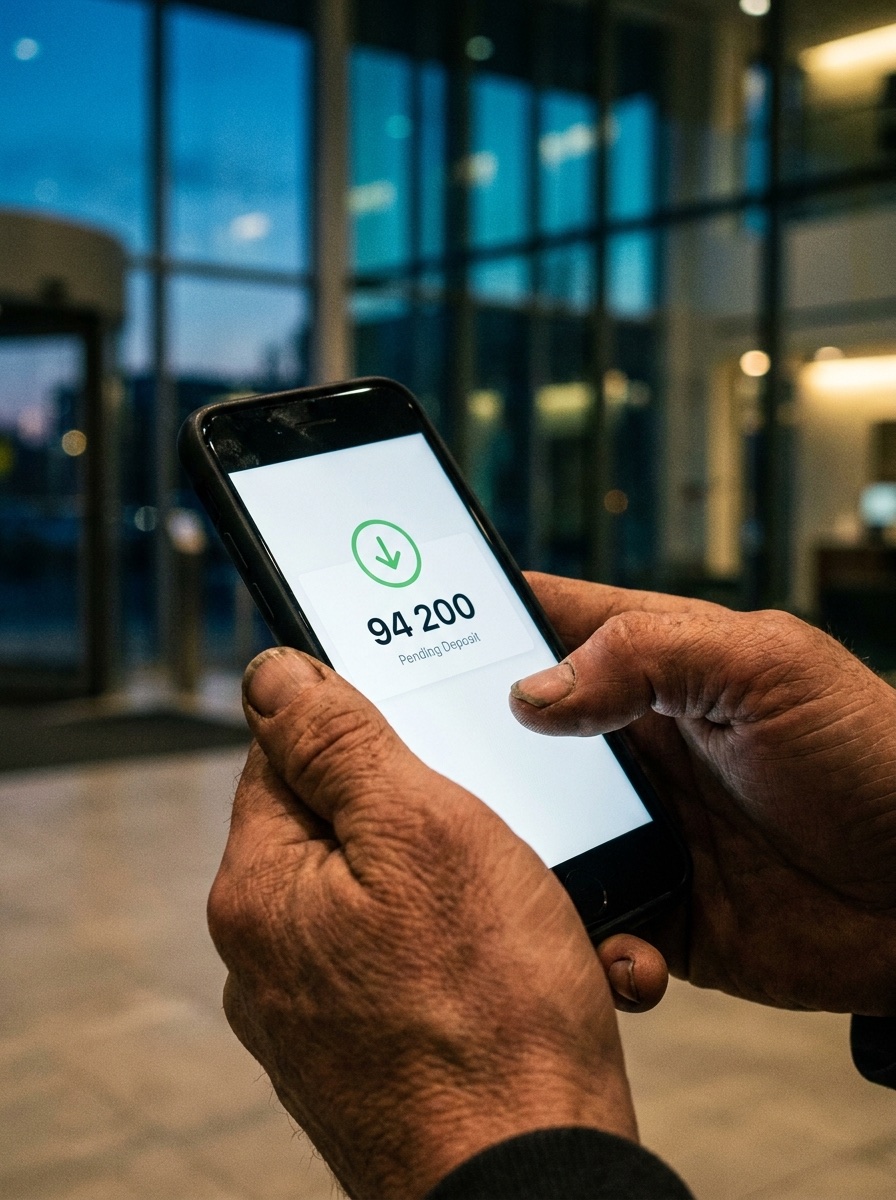 Смартфон с уведомлением банка о зачислении зарплаты